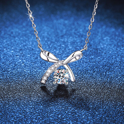 Dây Chuyền Nơ Khí Chất Đính Kim Cương Moissanite Bạc S025 DCN059