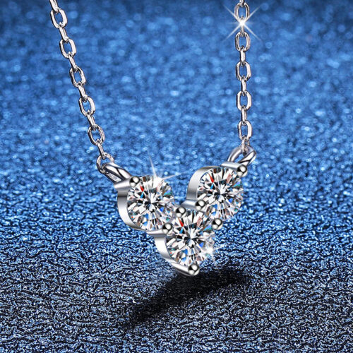 Vòng Cổ Đính 3 Viên Kim Cương Moissanite Bạc S925 DCN069