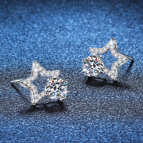 Bông Tai Ngôi Sao Đính Kim Cương Moissanite Bạc S925 BTN059