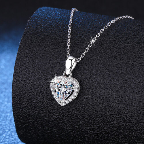 Dây Chuyền Hình Trái Tim Đính Kim Cương Moissanite 1 carat Bạc S925 DCN065