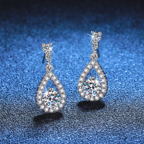 Hoa Tai Hình Giọt Nước Đính Kim Cương Moissanite Sang Trọng S925 BTN066 50 Điểm