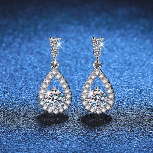 Hoa Tai Hình Giọt Nước Đính Kim Cương Moissanite Sang Trọng S925 BTN066 50 Điểm