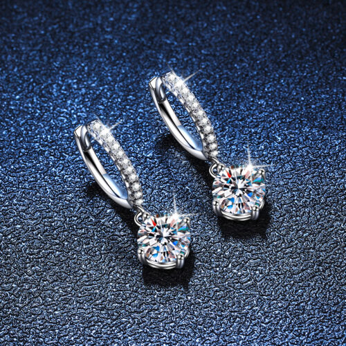 Bông Tai Khảm Kim Cương Moissanite Cao Cấp Bạc S925 BTN030 Mẫu 50 Điểm