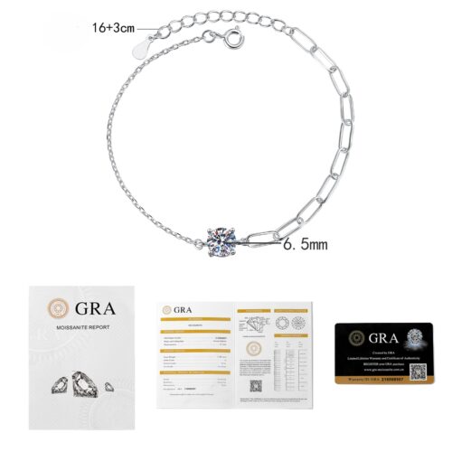 Vòng Tay Phong Cách Hàn Quốc Đính Kim Cương Moissanite 1 Carat Bạc S925 VDN034