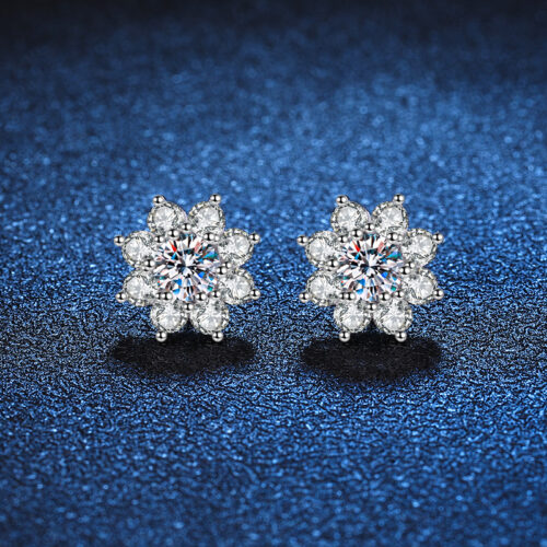 Hoa Tai Hoa Hướng Dương Kim Cương Moissanite Bạc S925 BTN025 30 Điểm
