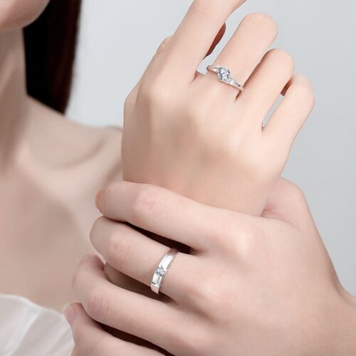 Nhẫn Cặp Tinh Tế Đính Kim Cương Moissanite Bạc S925 NHC013 Nhẫn Nữ