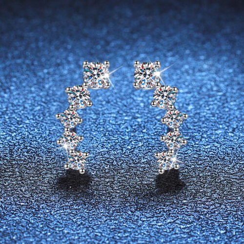 Bông Tai Vòng Cung Đính Kim Cương Moissanite Bạc S925 BTN038