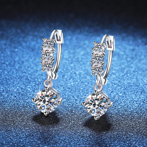 Bông Tai Cao Cấp Đính Kim Cương Moissanite Bạc S925 BTN068 50 Điểm