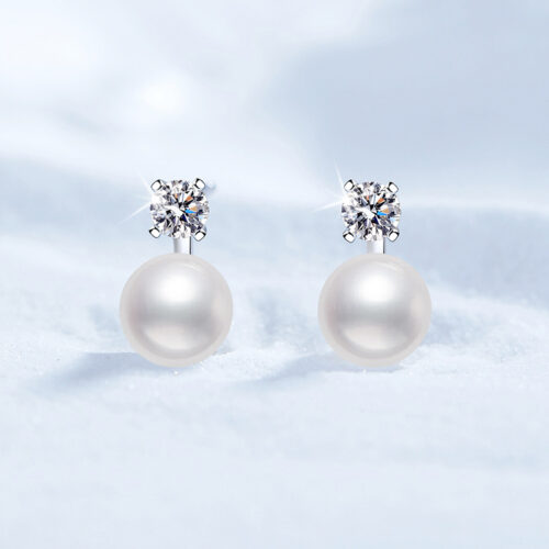 Hoa Tai Ngọc Trai Tự Nhiên Đính Kim Cương Moissanite Bạc S925 BTN070