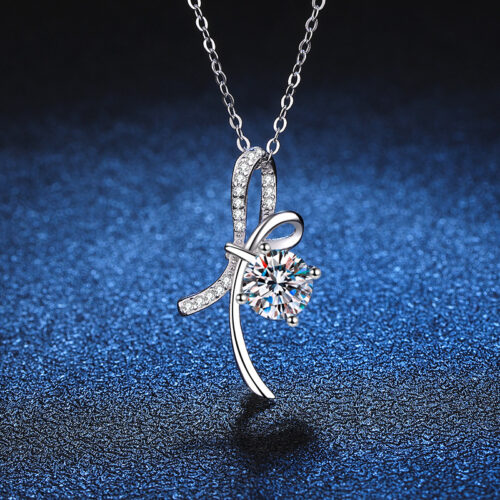 Vòng Cổ Nơ Đính Kim Cương Moissanite Lấp Lánh Bạc S925 DCN047