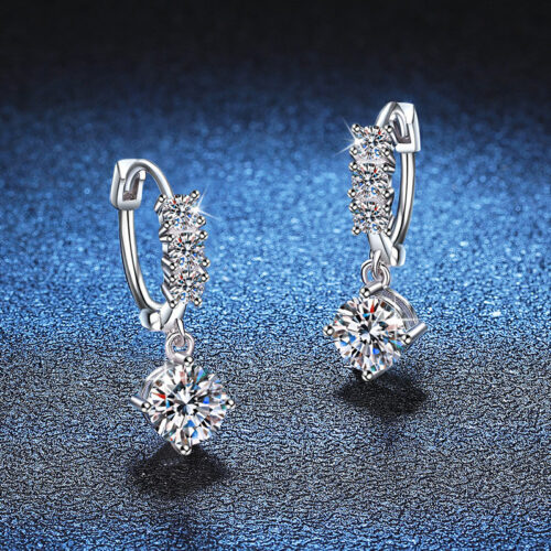 Bông Tai Cao Cấp Đính Kim Cương Moissanite Bạc S925 BTN068 50 Điểm