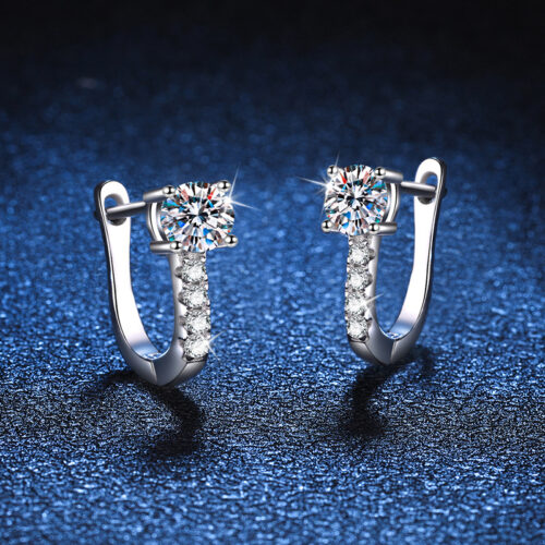 Bông Tai Chữ U Đính Kim Cương Moissanite Bạc S925 BTN029