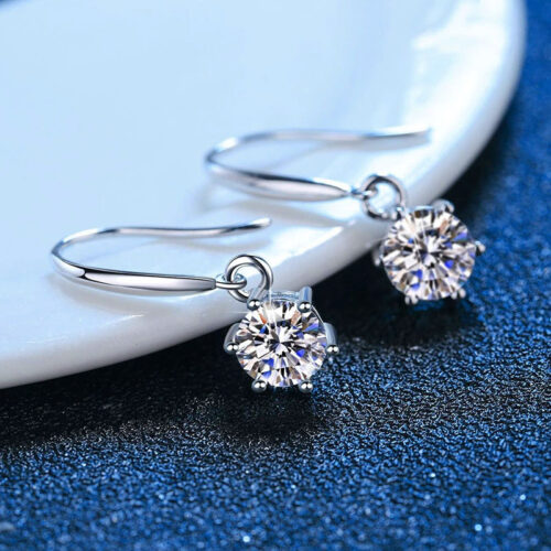 Bông Tai Bạc Nữ Đính Kim Cương Moissanite Bạc S925 BTN041 50 Điểm