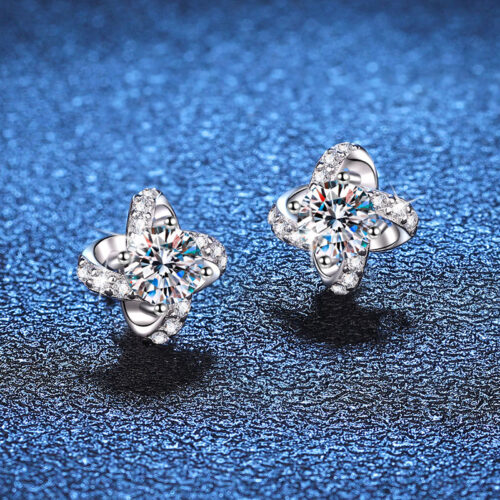 Bông Tai Cỏ Bốn Lá Đính Kim Cương Moissanite Bạc S925 BTN046