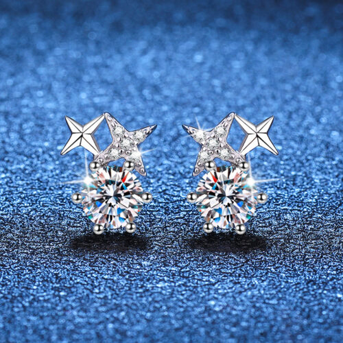 Hoa Tai Ngôi Sao Đính Kim Cương Moissanite Bạc S925 BTN043