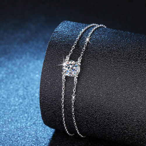 Lắc Tay Hai Lớp Đính Kim Cương Moissanite 1 Carat Bạc S925 VDN021