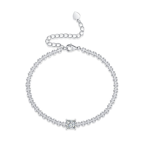 Vòng Tay Cao Cấp Khảm Nguyên Khối Kim Cương Moissanite 1 Carat Bạc S925 VDN043