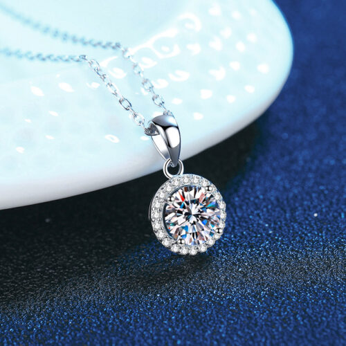 Dây Chuyền Hình Tròn Đính Kim Cương Moissanite Bạc S025 DCN052 1 Carat