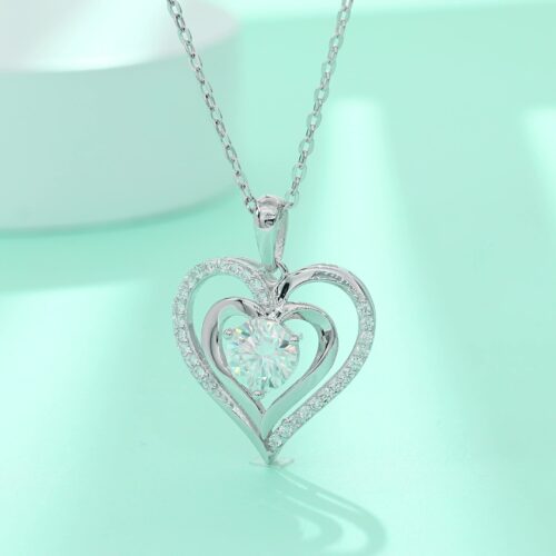 Vòng Cổ Trái Tim Đôi Đính Kim Cương Moissanite Bạc S925 DCN107