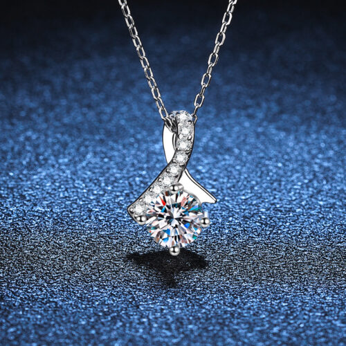 Vòng Cổ Nơ Đính  Kim Cương Moissanite 1 Carat Bạc S025 DCN058