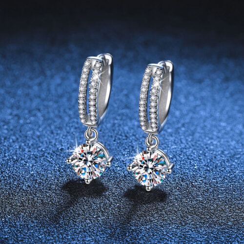 Hoa Tai Bốn Móng Đính Kim Cương Moissanite 1 Carat Bạc S925 BTN052