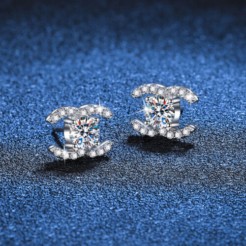 Bông Tai Kim Cương Moissanite Bạc S925 BTN018  Vàng 14k