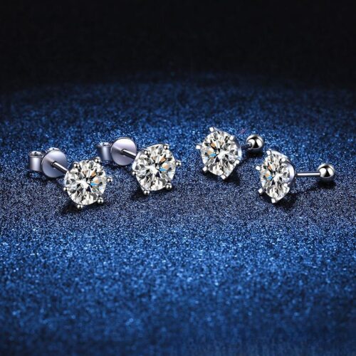 Bông Tai Sáu Móng Bạc S925 Kim Cương Moissanite 2 Carat BTN015