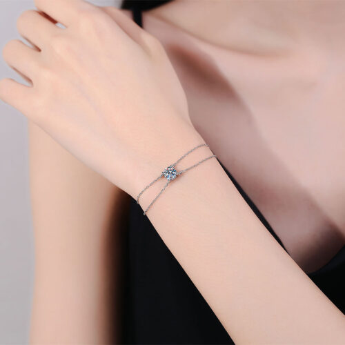 Lắc Tay Hai Lớp Đính Kim Cương Moissanite 1 Carat Bạc S925 VDN021
