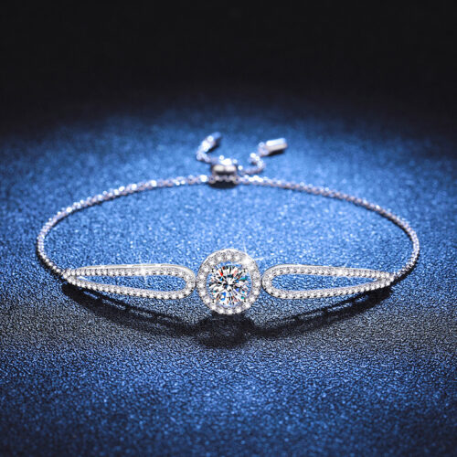 Vòng Tay Hình Tròn Cao Cấp Đính Kim Cương Moissanite 1 Carat Bạc S925 VDN025