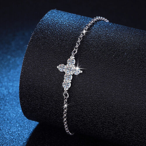 Lắc Chân Chữ Thập Đính Kim Cương Moissanite Bạc S925 VDN030