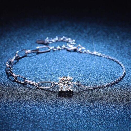 Vòng Tay Phong Cách Hàn Quốc Đính Kim Cương Moissanite 1 Carat Bạc S925 VDN034
