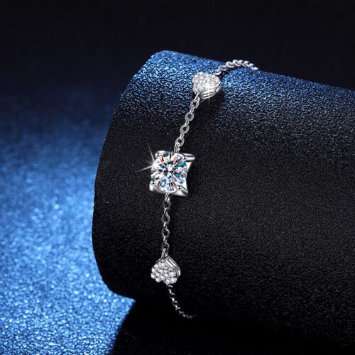 Lắc Tay Cá Tính Đính Kim Cương Moissanite Bạc S925 VDN039