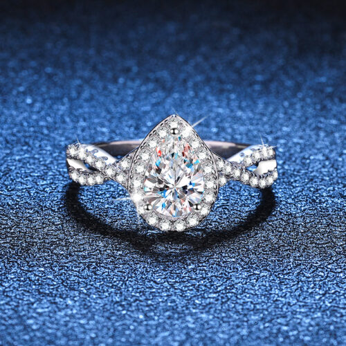 Nhẫn Giọt Nước Đính Kim Cương Moissanite 1 Carat Bạc S925 NHN047