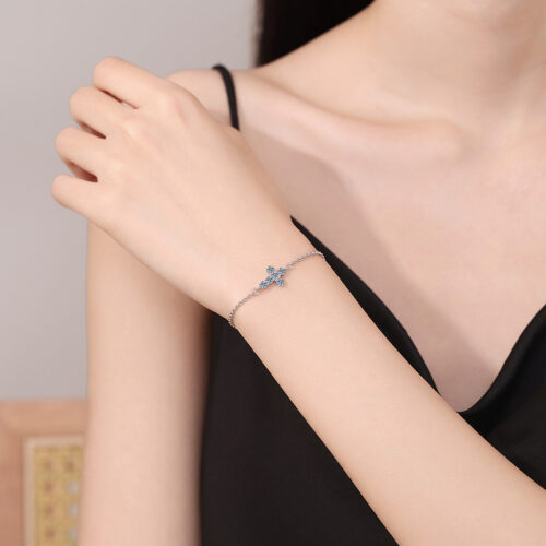 Lắc Chân Chữ Thập Đính Kim Cương Moissanite Bạc S925 VDN030