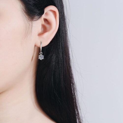 Bông Tai Bạc Nữ Đính Kim Cương Moissanite Bạc S925 BTN041 50 Điểm