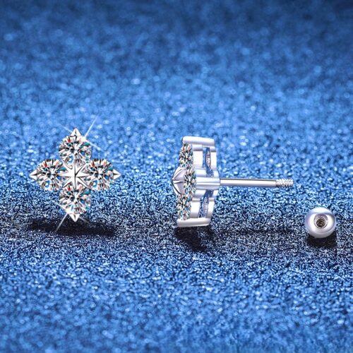 Hoa Tai Cỏ Bốn Lá Đính Kim Cương Moissanite Bạc S925 BTN050