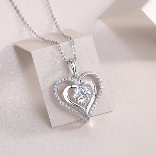 Vòng Cổ Trái Tim Đôi Đính Kim Cương Moissanite Bạc S925 DCN107