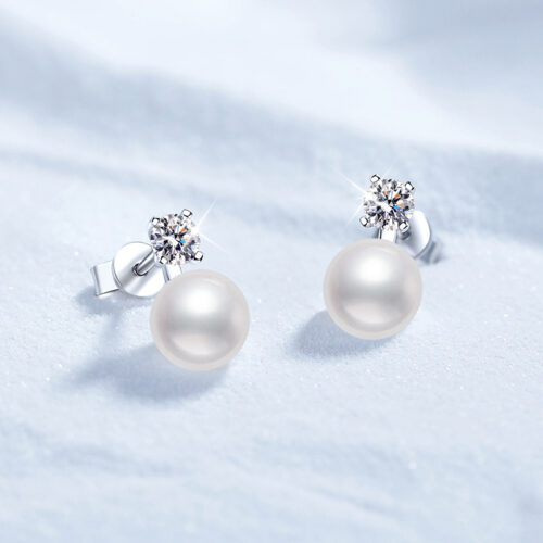 Hoa Tai Ngọc Trai Tự Nhiên Đính Kim Cương Moissanite Bạc S925 BTN070