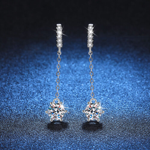 Bông Tai Kiểu Hàn Quốc Đính Kim Cương Moissanite 1 Carat Bạc S925 BTN064