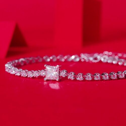 Vòng Tay Cao Cấp Khảm Nguyên Khối Kim Cương Moissanite 1 Carat Bạc S925 VDN043