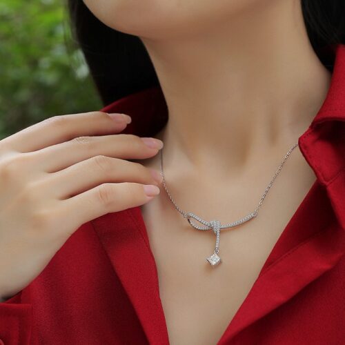 Vòng Cổ Cao Cấp Đính Kim Cương Moissanite 1 Carat Bạc S925 DCN114