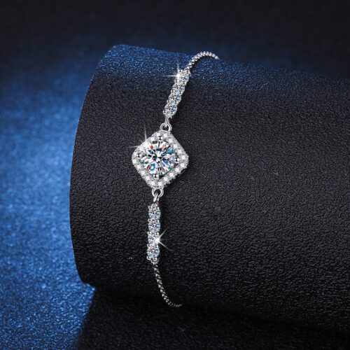 Lắc Chân Vuông Đính Kim Cương Moissanite 1 Carat Bạc S925 VDN022