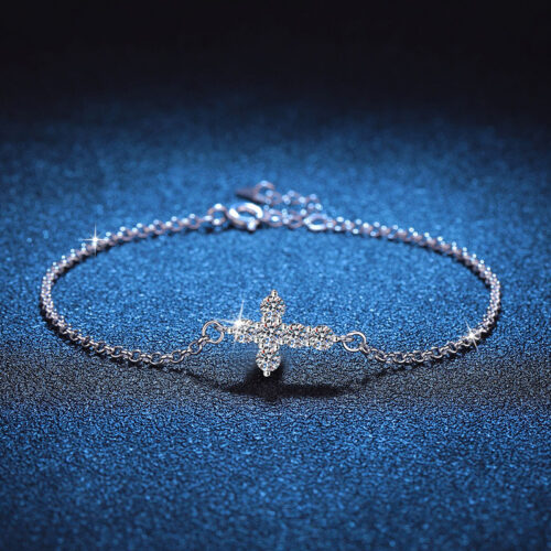Lắc Chân Chữ Thập Đính Kim Cương Moissanite Bạc S925 VDN030