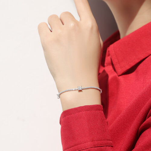 Lắc Tay Nữ Cá Tính Đính Kim Cương Moissanite Bạc S925 VDN048 L11818