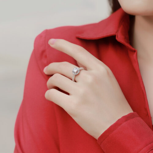 Nhẫn Nữ Khí Chất Dễ Phối Đính Kim Cương Moissanite 2 Carat Bạc S925 NHN070
