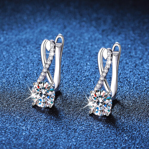 Bông Tai Chéo Cao Cấp Đính Kim Cương Moissanite 1 Carat Bạc S925 BTN069
