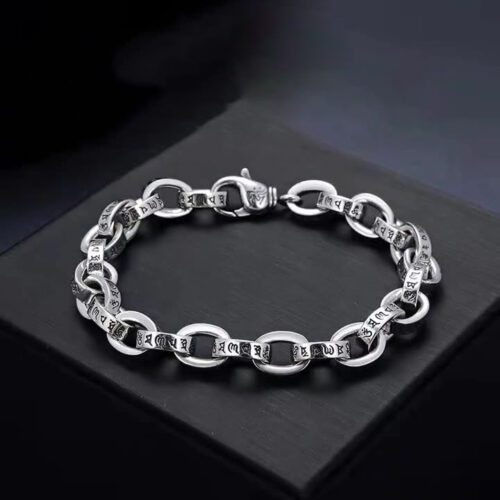 Vòng Tay Khóa Lò Xo Ký Tự May Mắn Bạc Thái S925 VDB017 18cm 26.5g