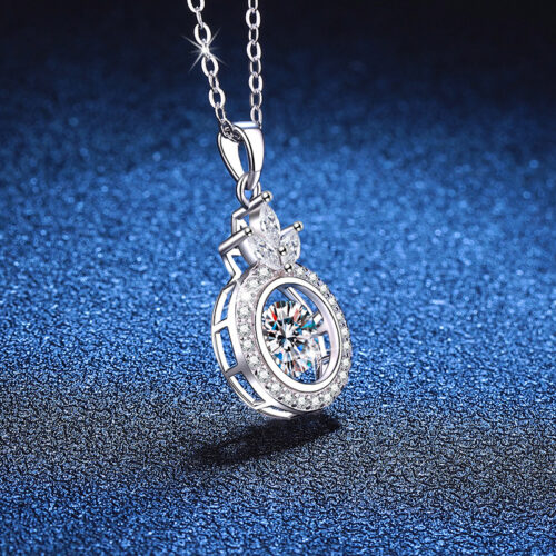 Vòng Cổ Vương Miện Đính Kim Cương Moissanite 1 Carat Bạc S925 DCN079