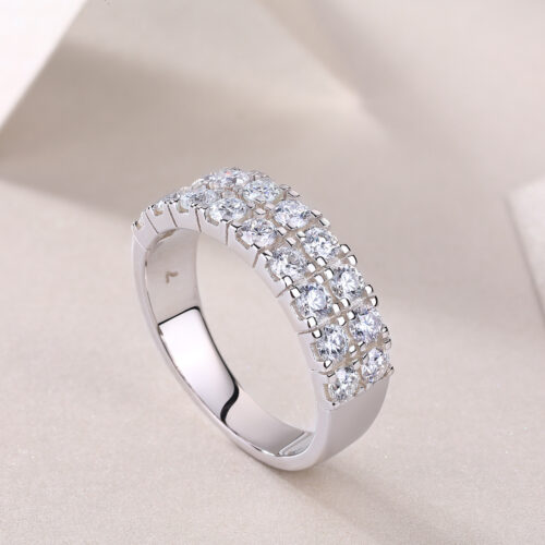 Nhẫn Nữ Đính 18 Viên Kim Cương Moissanite Bạc S925 NHN071