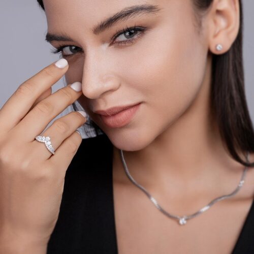 Nhẫn Nữ Đính 26 Viên Kim Cương Moissanite Bạc S925 NHN079